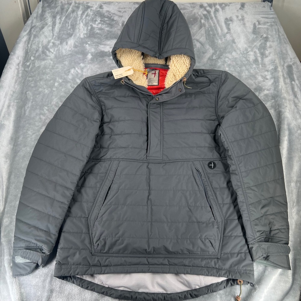 NWT Relwen Channel Anorak Mens Large Gray Quilted Sherpa Hood Pullover Jacket